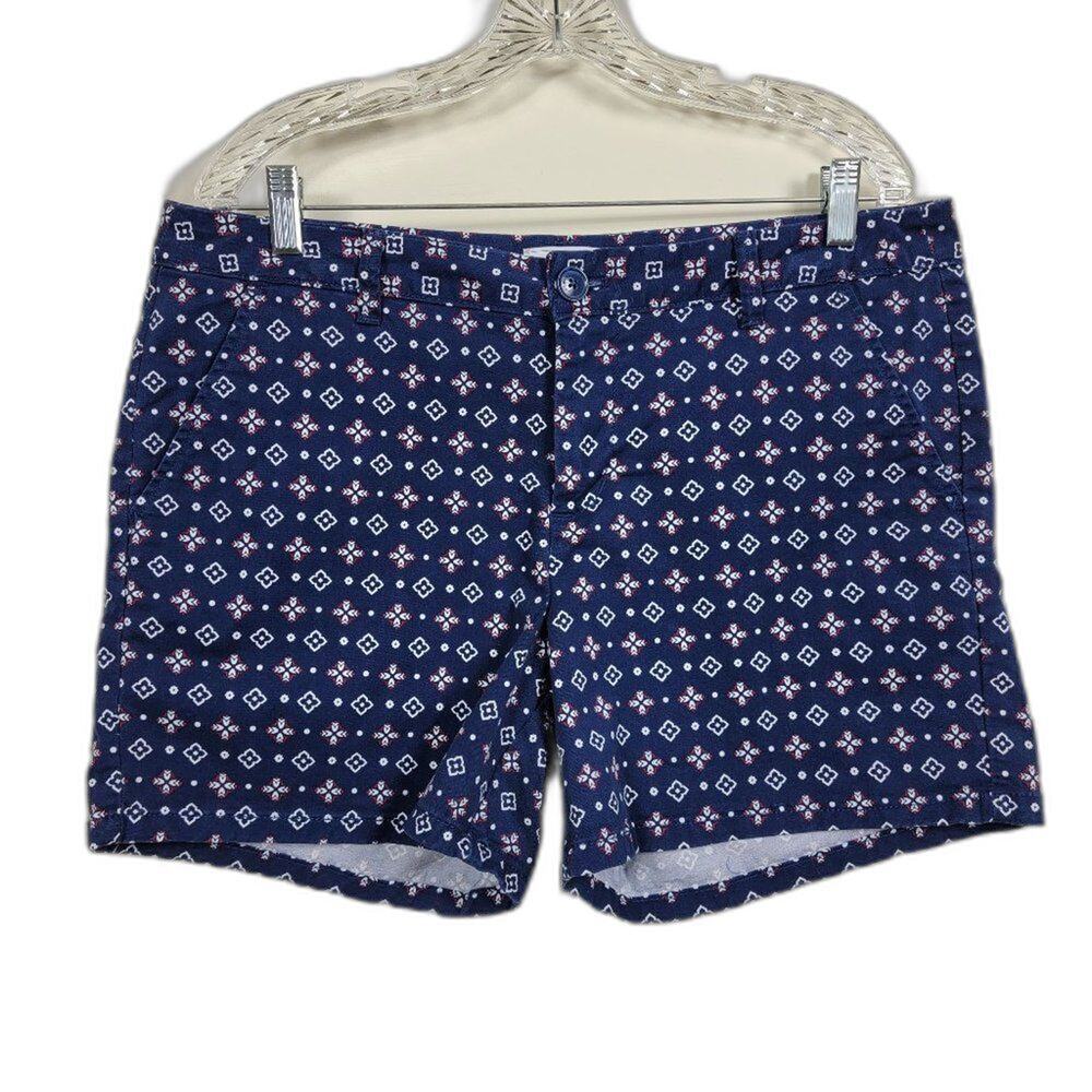 Liz Claiborne Classic Print Navy Blue Shorts Women Size 12 Cotton